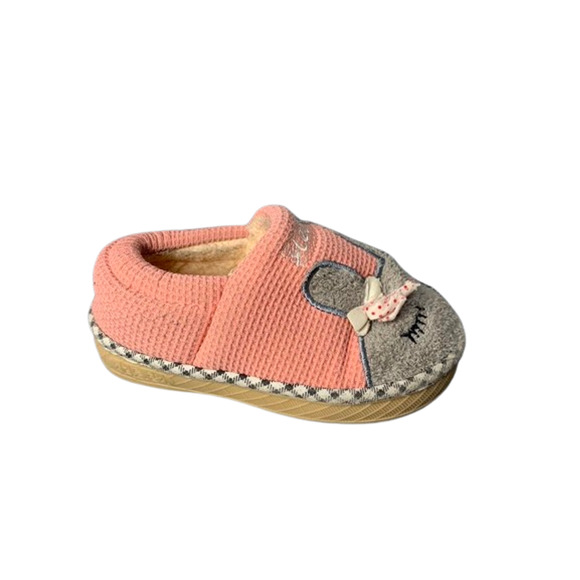 Cute Baby Girls Pink & Grey Bunny Slippers Size 1 - Picture 4 of 8
